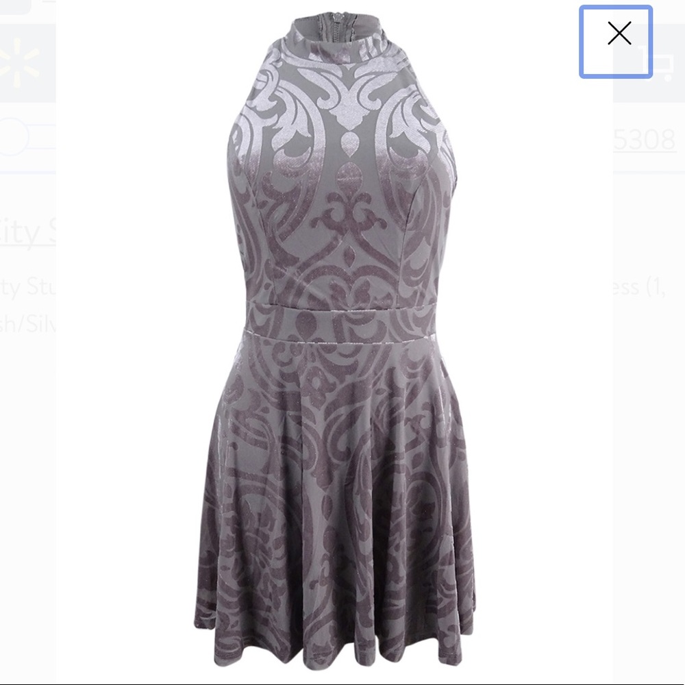 Flocked Glitter Mock-Neck Fit & Flare Dress